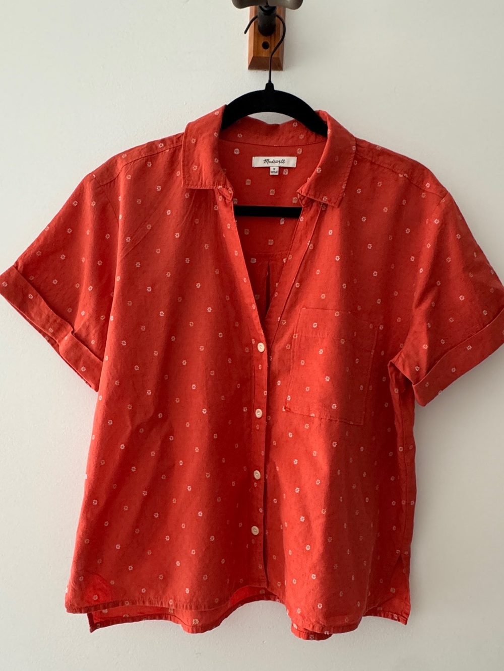 Madewell Short Sleeve Embroidered Courier Shirt Rust Terracotta Medium M